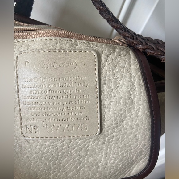 Brighton Bucket Bag Beige Pebble Brown Croc Leather Braid Strap Handbag Shoulder - Picture 9 of 10